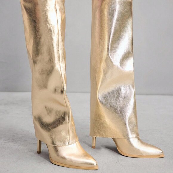 Gold metallic Women's Pointed Toe Stilettos boots - Picture 5 of 5